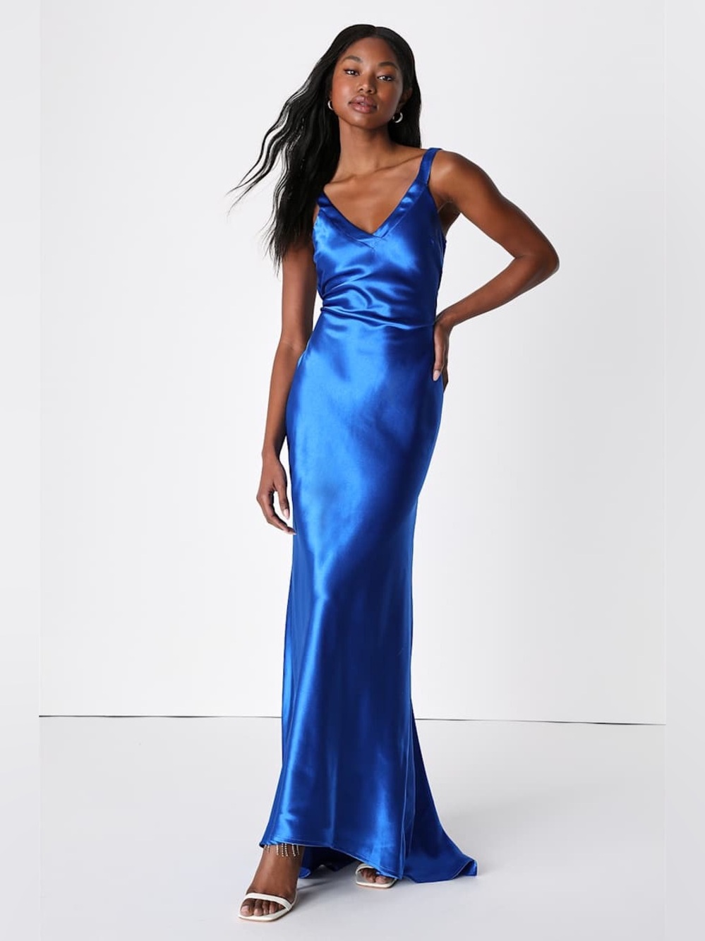 Lulus Perfectly Classy Royal Blue Satin Strappy Maxi Dress